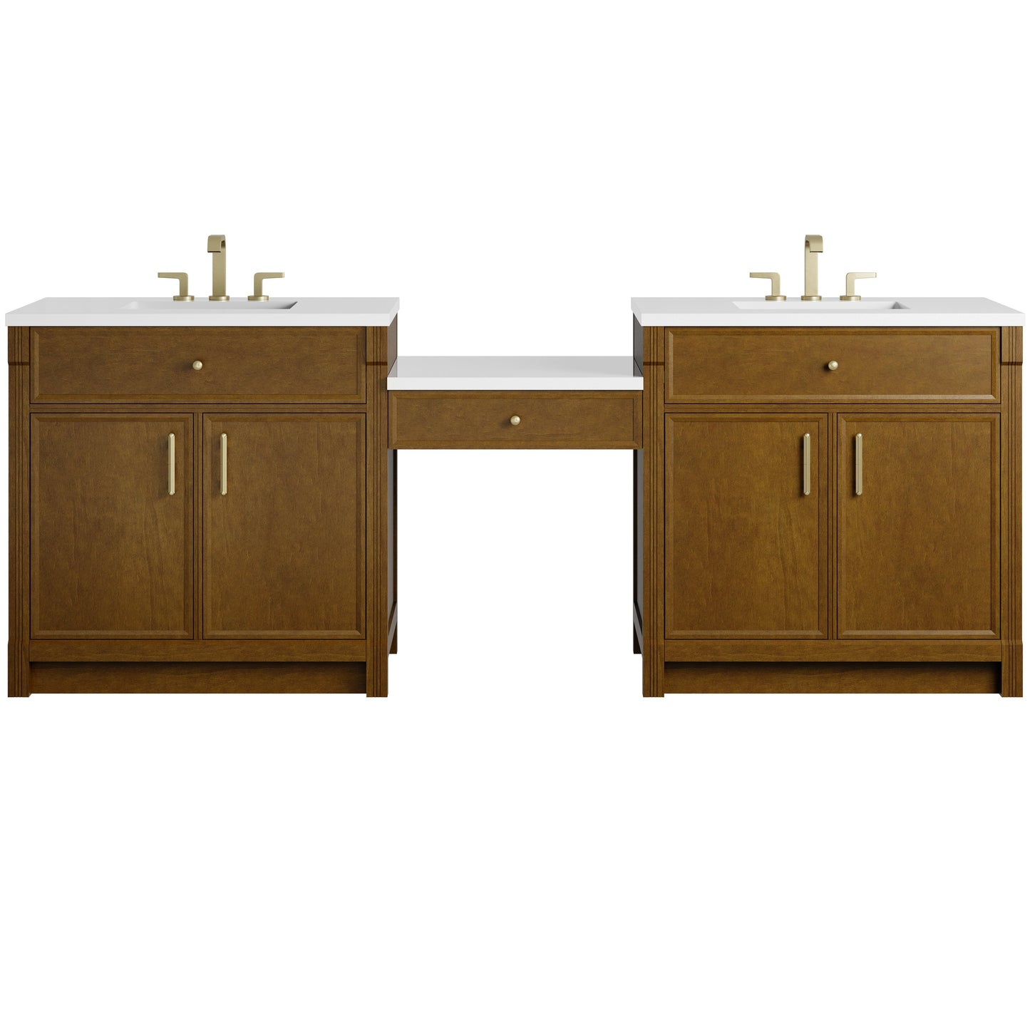 
                  
                    Bellshire 96" Dual Vanity Set with 24" Make-Up Counter in Honey Oak James Martin Vanities 
                  
                