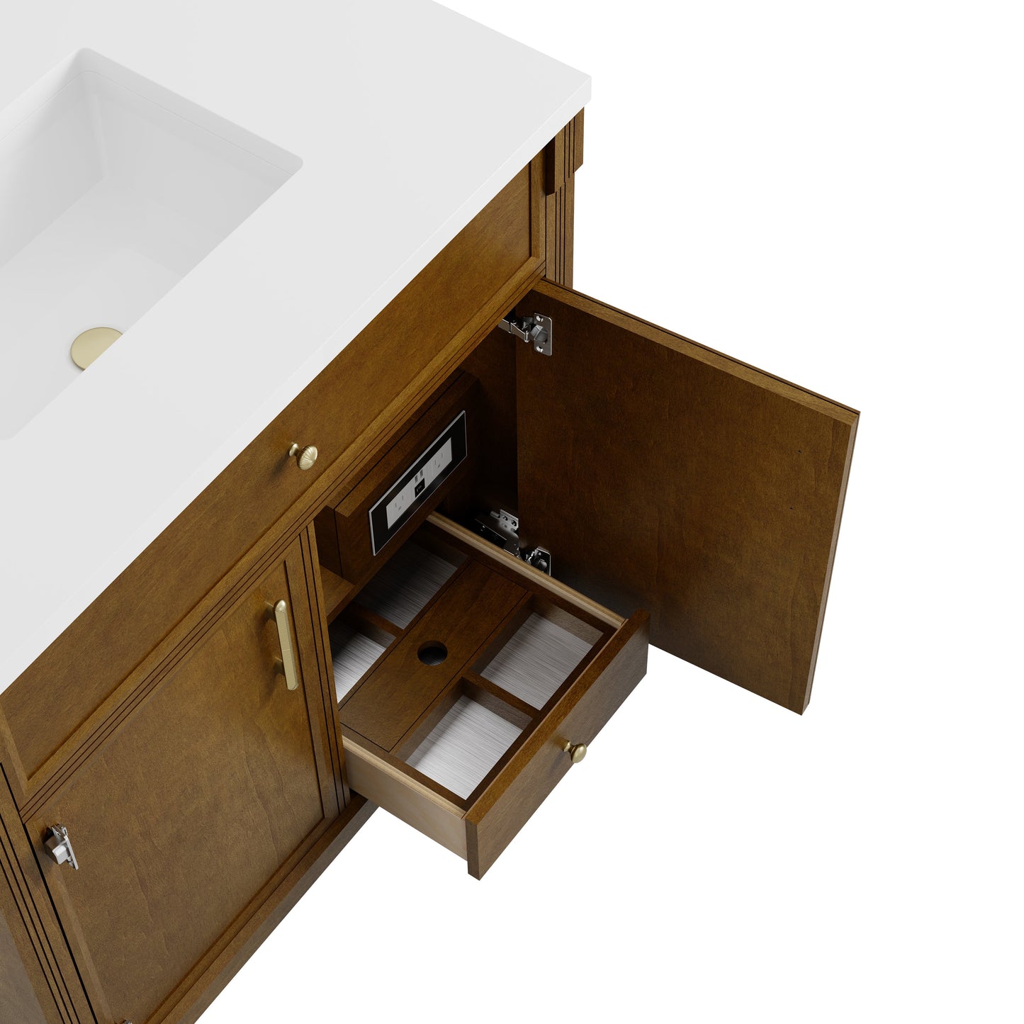 
                  
                    Bellshire 96" Dual Vanity Set with 24" Make-Up Counter in Honey Oak James Martin Vanities 
                  
                