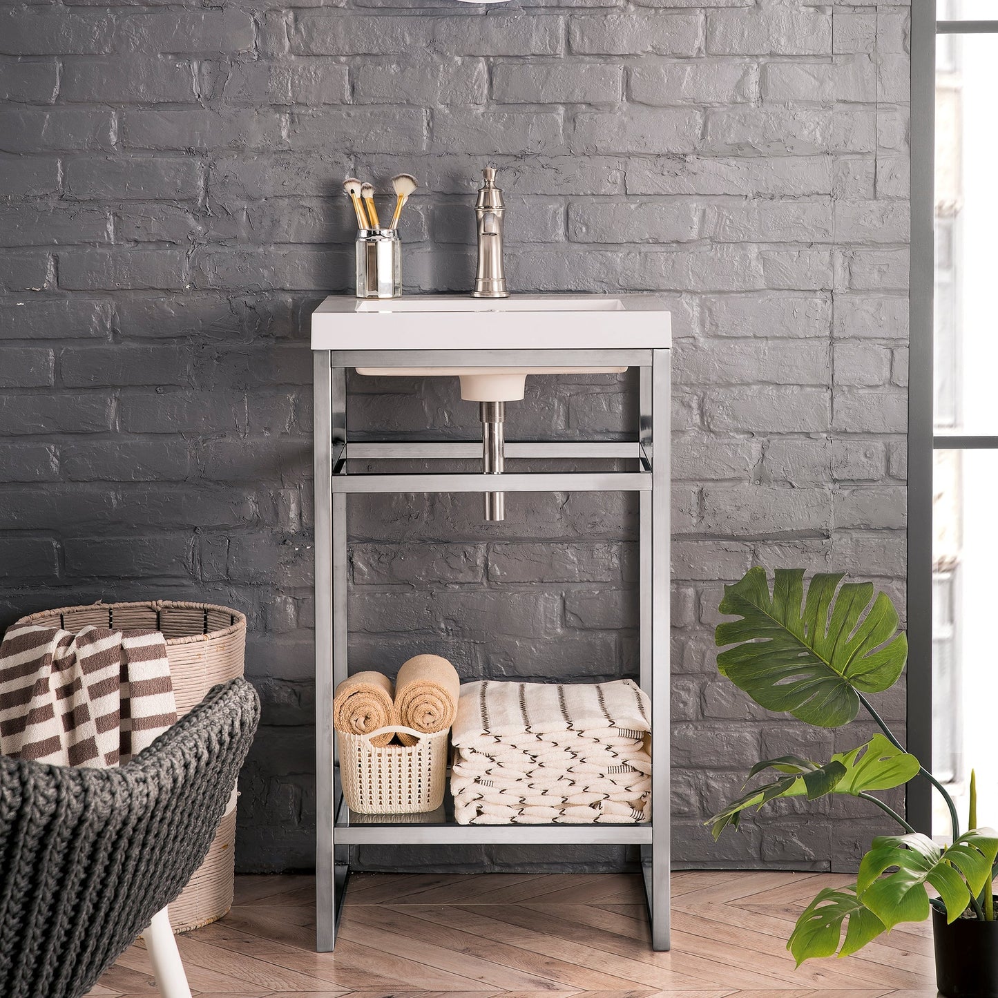 Boston 20" Stainless Steel Sink Console Single Bathroom Vanity in Brushed Nickel Single Bathroom Vanity James Martin Vanities 