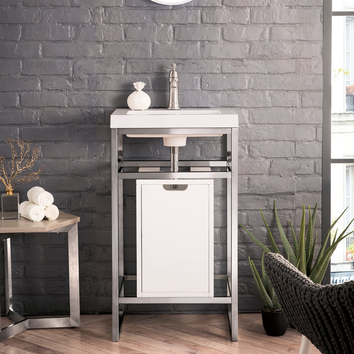 
                  
                    Boston 20" Stainless Steel Sink Console Single Bathroom Vanity in Brushed Nickel Single Bathroom Vanity James Martin Vanities 
                  
                