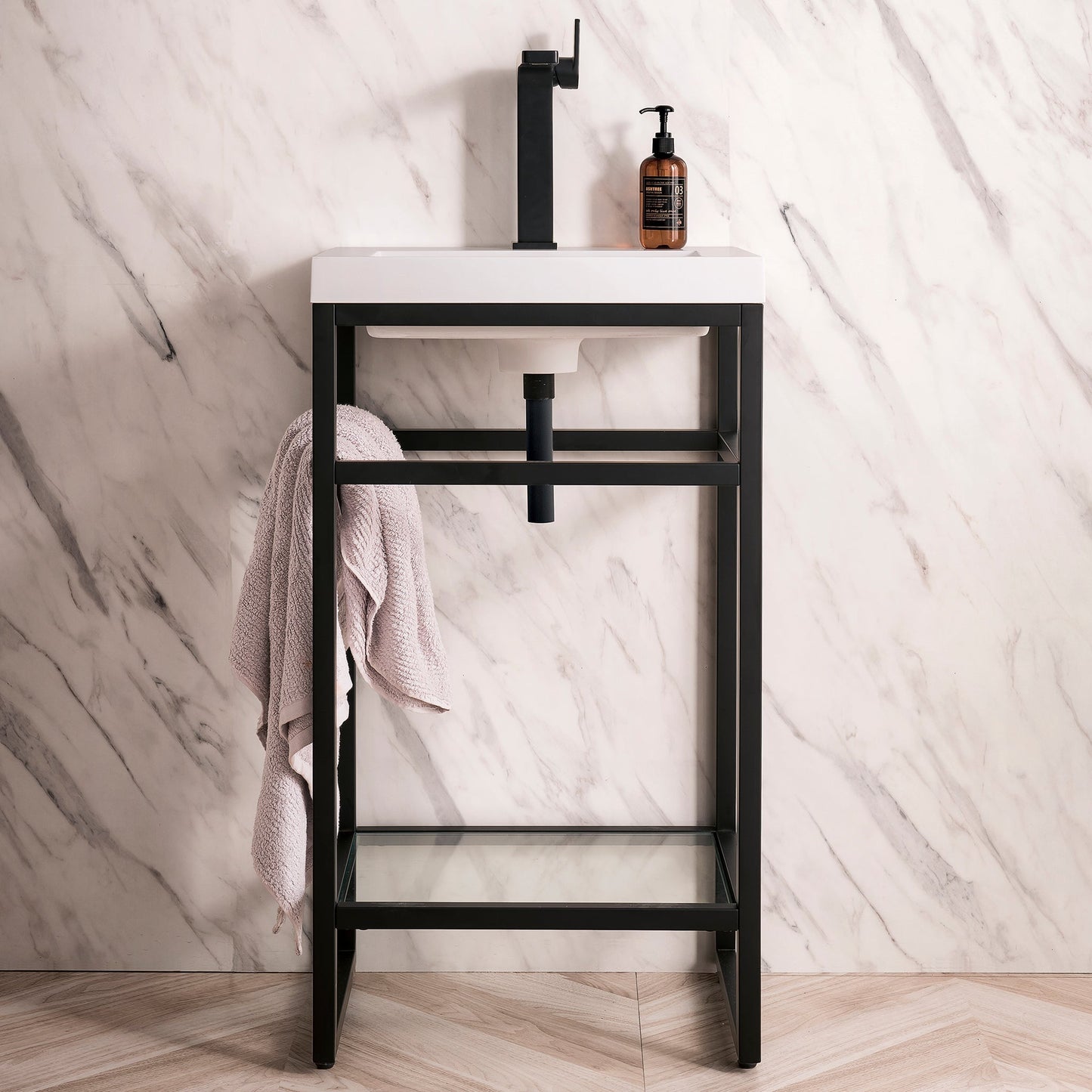 Boston 20" Stainless Steel Sink Console Single Bathroom Vanity in Matte Black Single Bathroom Vanity James Martin Vanities 