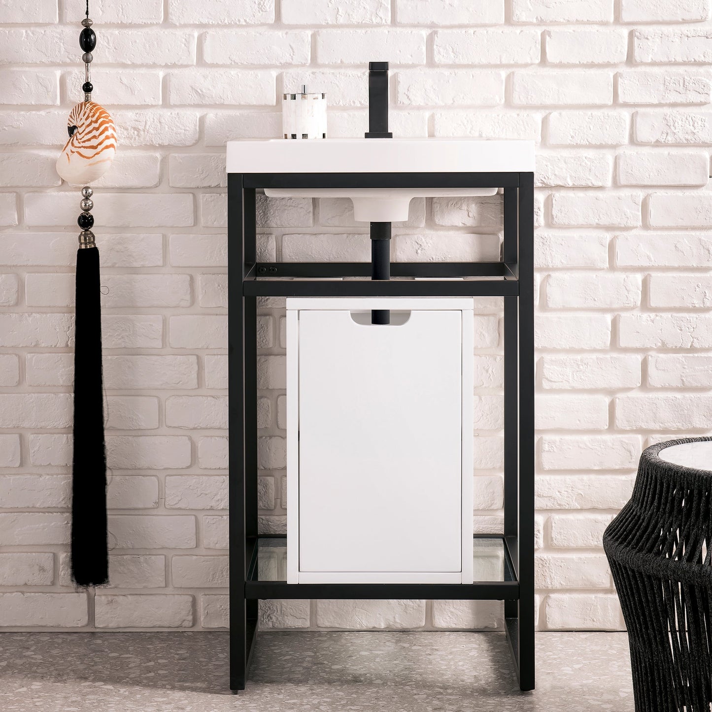 
                  
                    Boston 20" Stainless Steel Sink Console Single Bathroom Vanity in Matte Black Single Bathroom Vanity James Martin Vanities 
                  
                