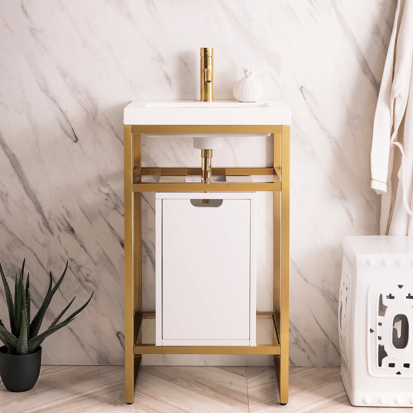 
                  
                    Boston 20" Stainless Steel Sink Console Single Bathroom Vanity in Radiant Gold Single Bathroom Vanity James Martin Vanities 
                  
                