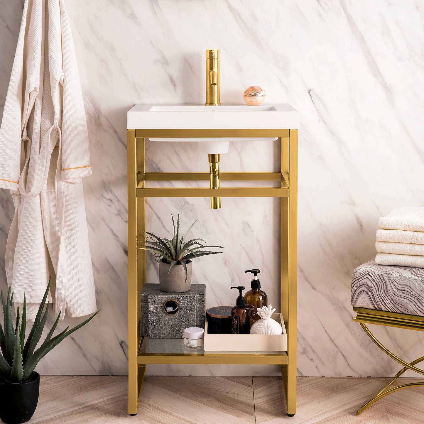 Boston 20" Stainless Steel Sink Console Single Bathroom Vanity in Radiant Gold Single Bathroom Vanity James Martin Vanities 