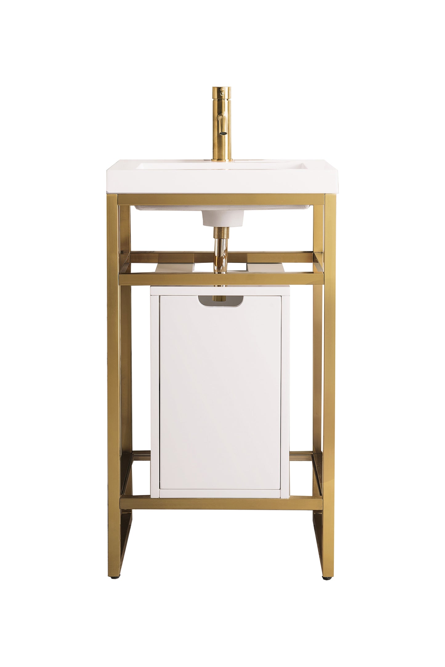 
                  
                    Boston 20" Stainless Steel Sink Console Single Bathroom Vanity in Radiant Gold Single Bathroom Vanity James Martin Vanities Glossy White Cabinet 
                  
                