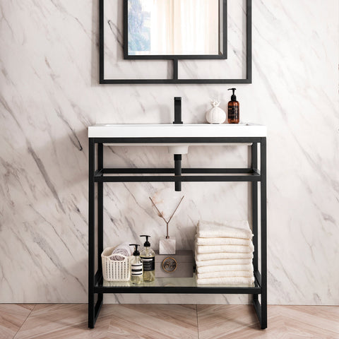 Boston 31.5 Stainless Steel Sink Console Single Bathroom Vanity in Matte Black Single Bathroom Vanity James Martin Vanities 