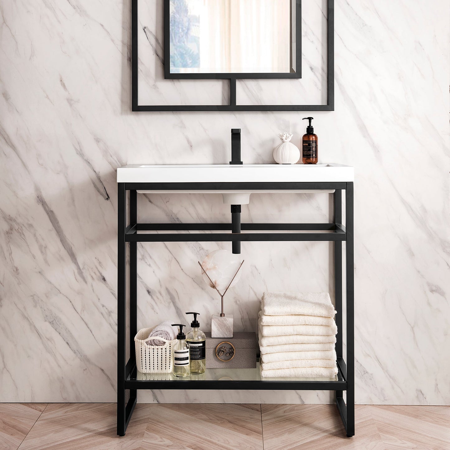 Boston 31.5 Stainless Steel Sink Console Single Bathroom Vanity in Matte Black Single Bathroom Vanity James Martin Vanities 