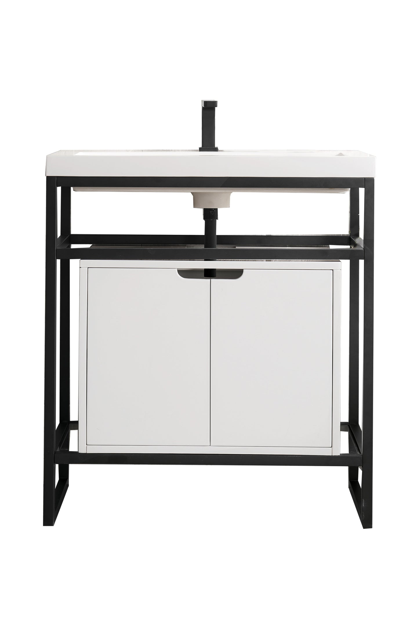 
                  
                    Boston 31.5 Stainless Steel Sink Console Single Bathroom Vanity in Matte Black Single Bathroom Vanity James Martin Vanities Glossy White Cabinet 
                  
                