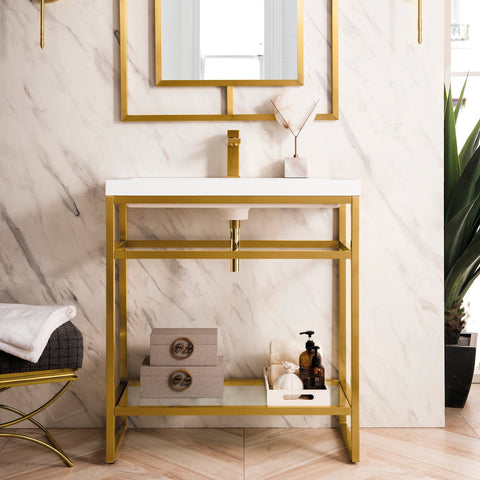 Boston 31.5 Stainless Steel Sink Console Single Bathroom Vanity in Radiant Gold Single Bathroom Vanity James Martin Vanities 