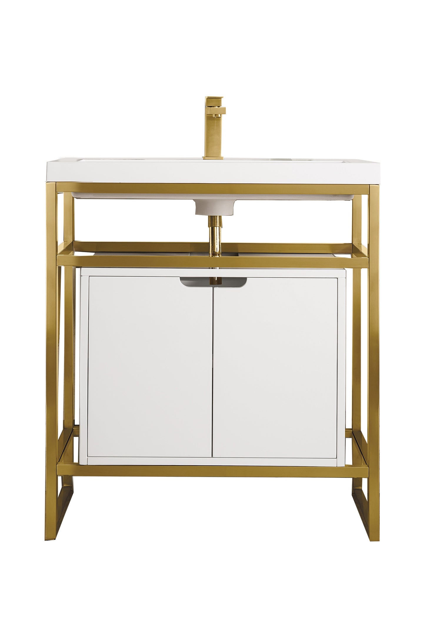 
                  
                    Boston 31.5 Stainless Steel Sink Console Single Bathroom Vanity in Radiant Gold Single Bathroom Vanity James Martin Vanities Radiant Gold Glossy White Cabinet 
                  
                