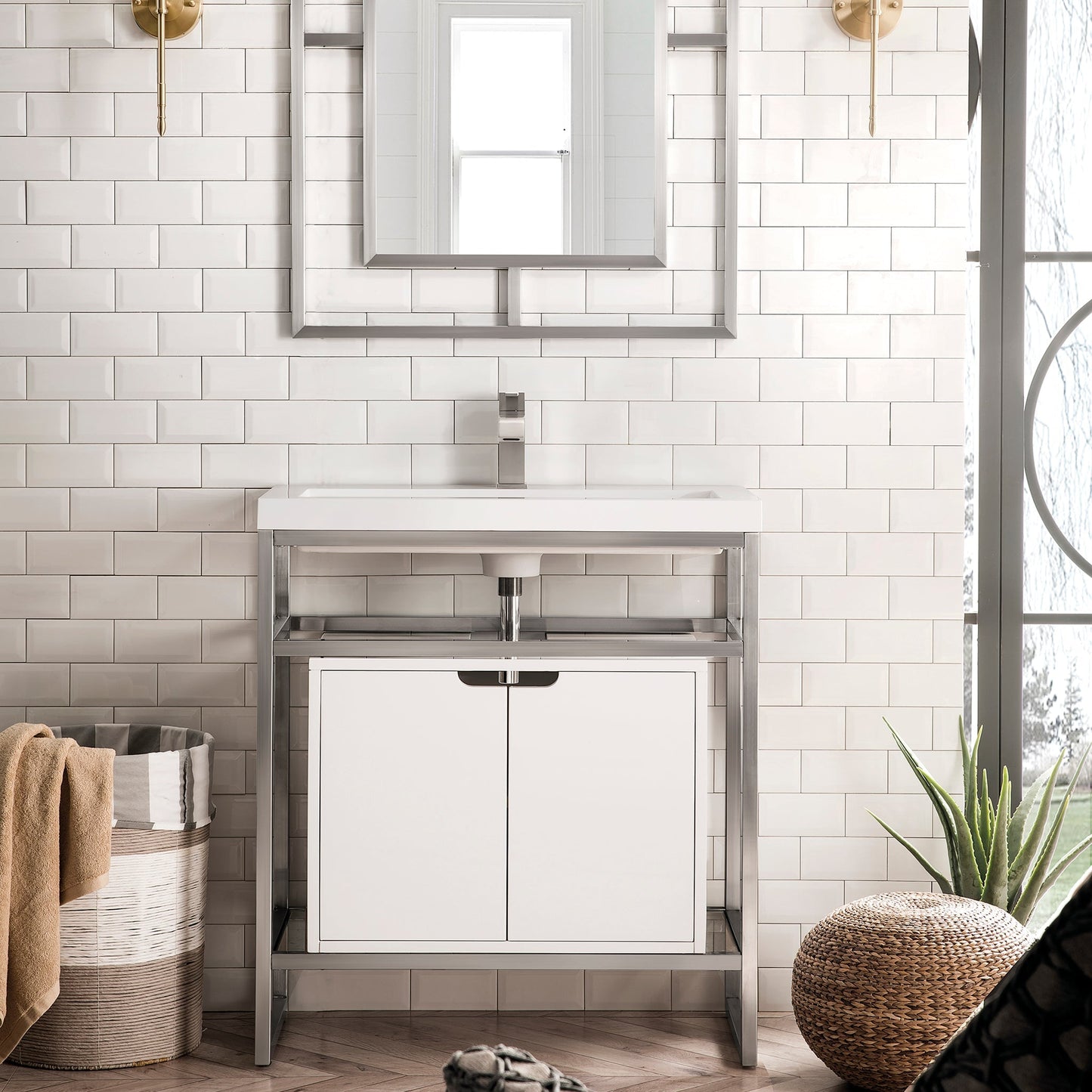 
                  
                    Boston 31.5 Stainless Steel Sink Console Single Bathroom Vanity in Satin Nickel Single Bathroom Vanity James Martin Vanities 
                  
                