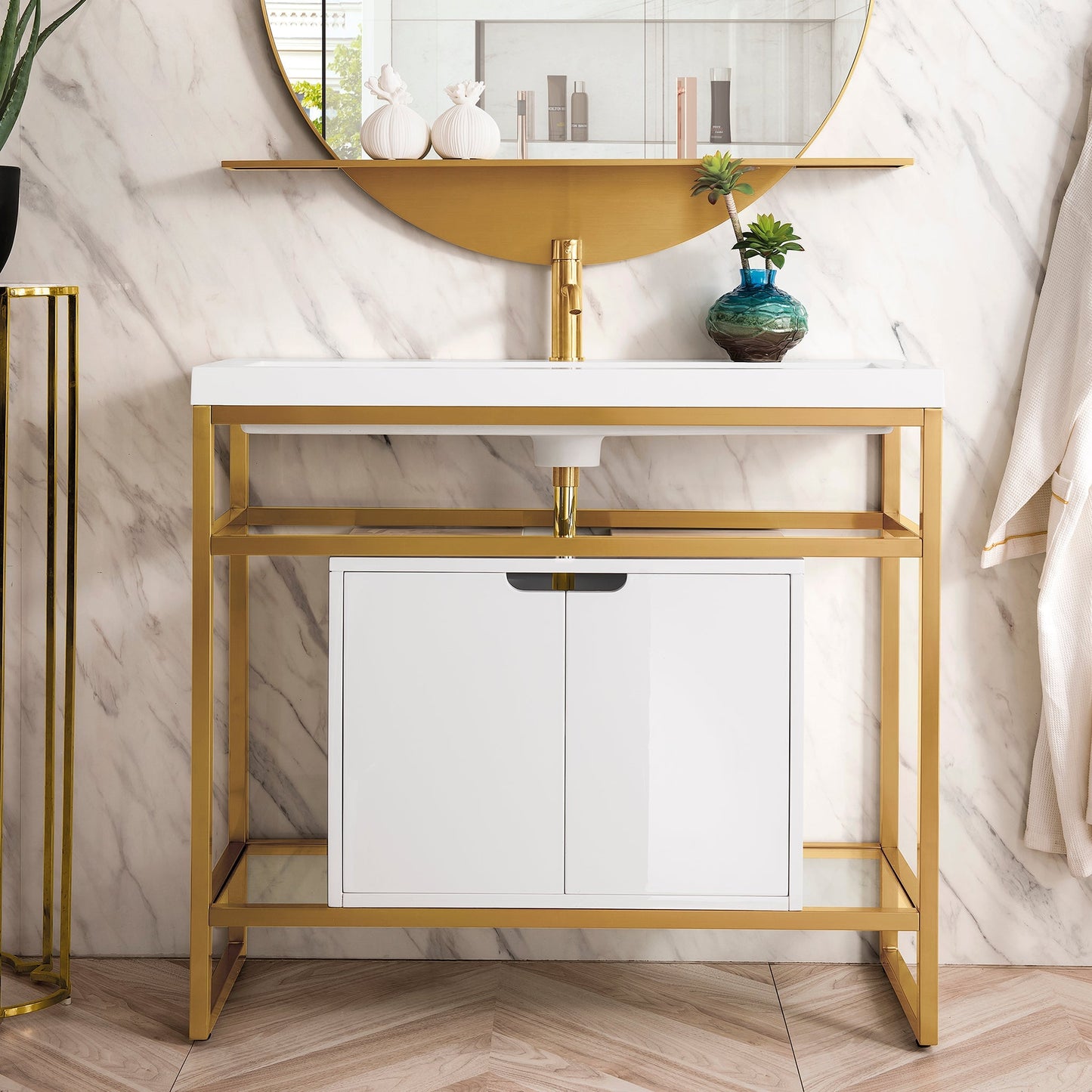 Boston 39.5 Stainless Steel Sink Console Single Bathroom Vanity in Radiant Gold Single Bathroom Vanity James Martin Vanities 