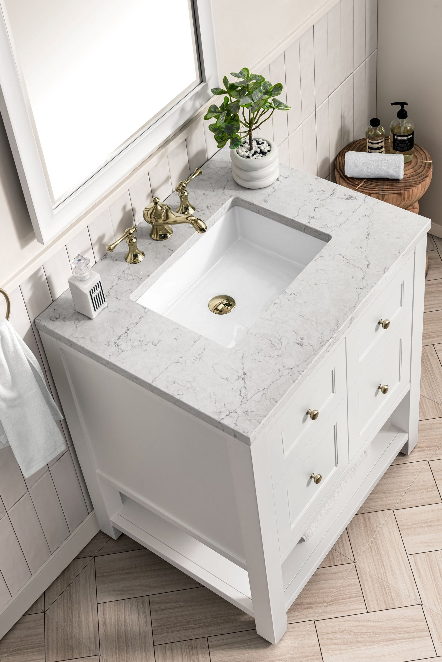 
                  
                    Breckenridge 30" Single Vanity in Bright White Single Vanity James Martin Vanities Eternal Jasmine Pearl Silestone 
                  
                