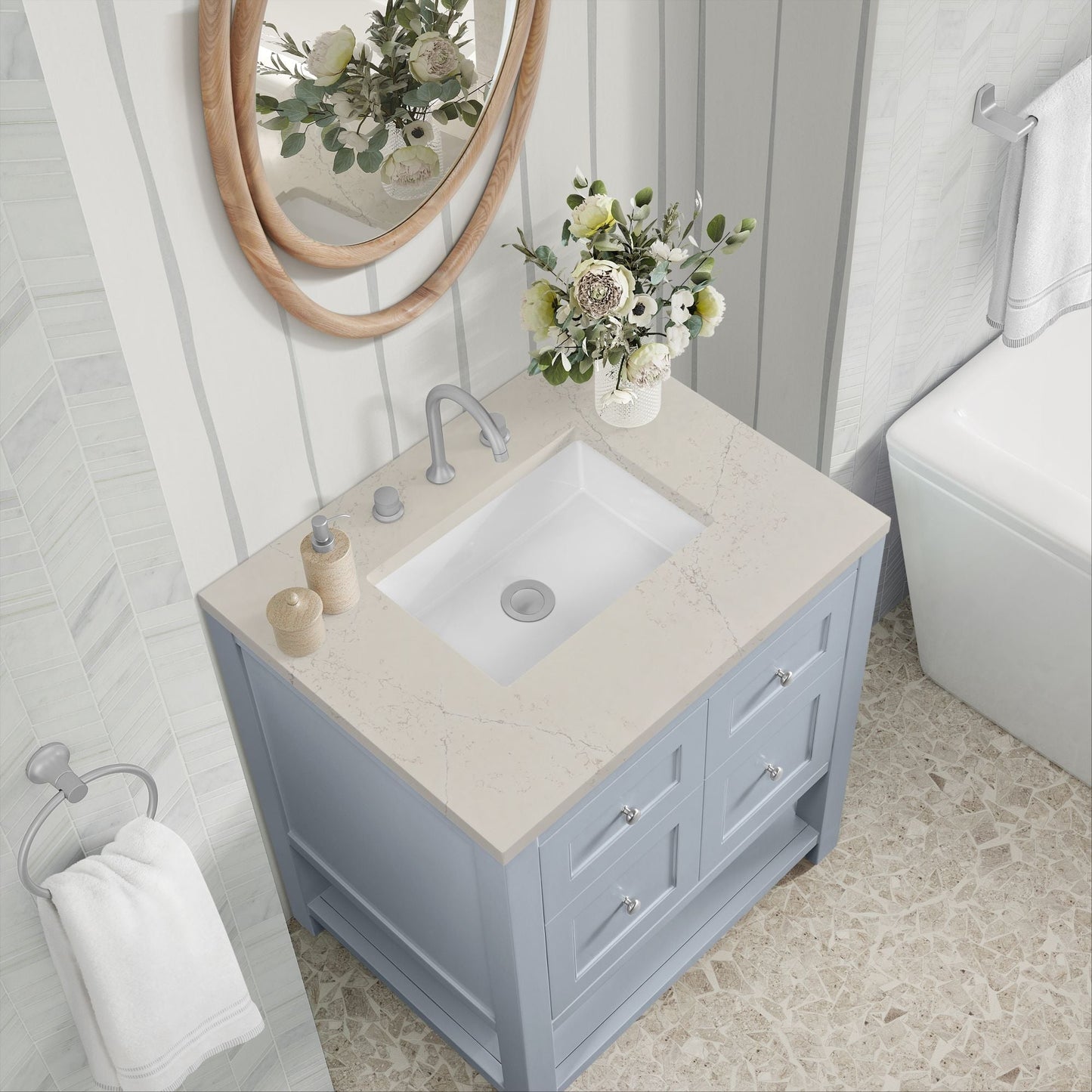 
                  
                    Breckenridge 30" Single Vanity in Serenity Blue Single Vanity James Martin Vanities Siberian Silestone 
                  
                
