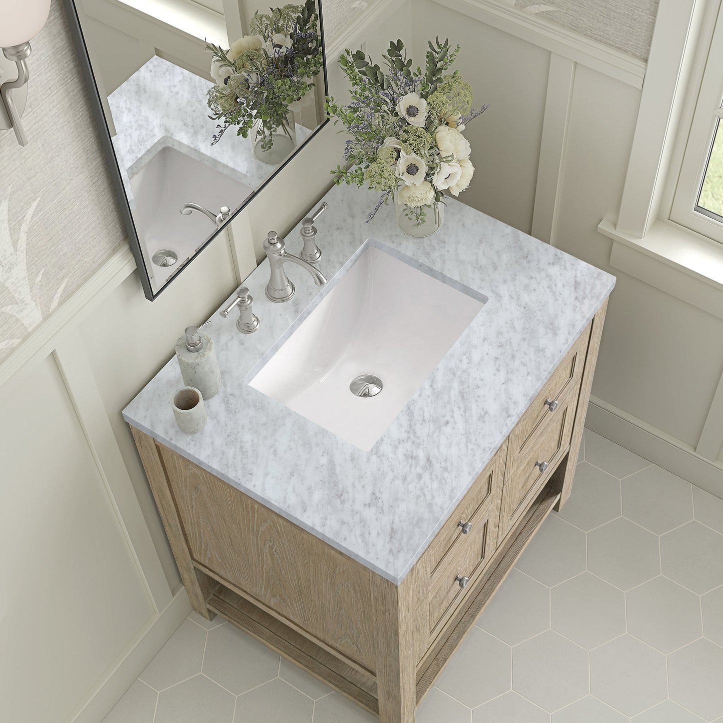 
                  
                    Breckenridge 30" Single Vanity in Whitewashed Oak Single Vanity James Martin Vanities Carrara White Marble 
                  
                