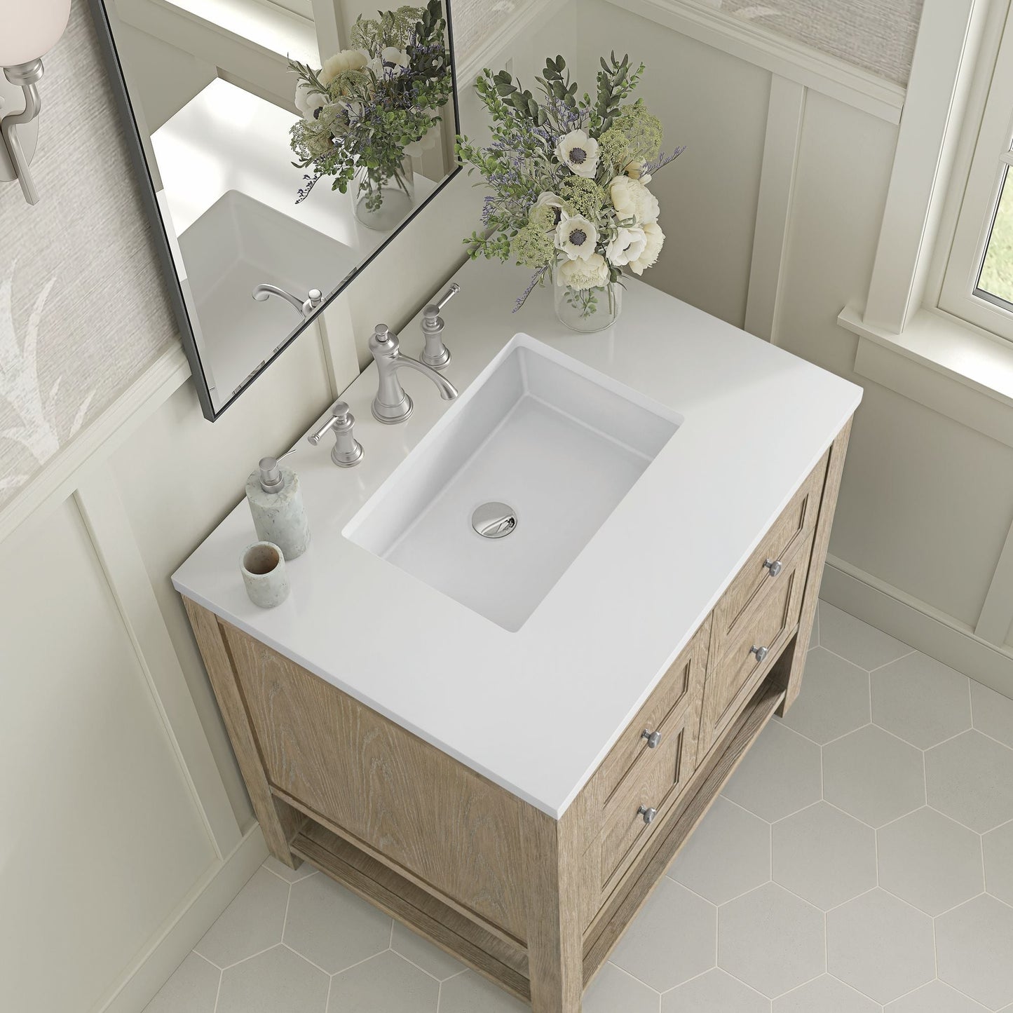
                  
                    Breckenridge 30" Single Vanity in Whitewashed Oak Single Vanity James Martin Vanities White Zeus Silestone 
                  
                