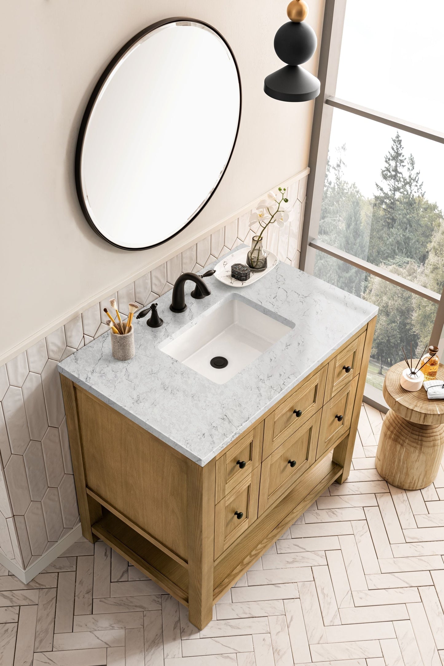 
                  
                    Breckenridge 36" Single Vanity in Light Natural Oak Single Bathroom Vanity James Martin Vanities Eternal Pearl Jasmine Silestone 
                  
                