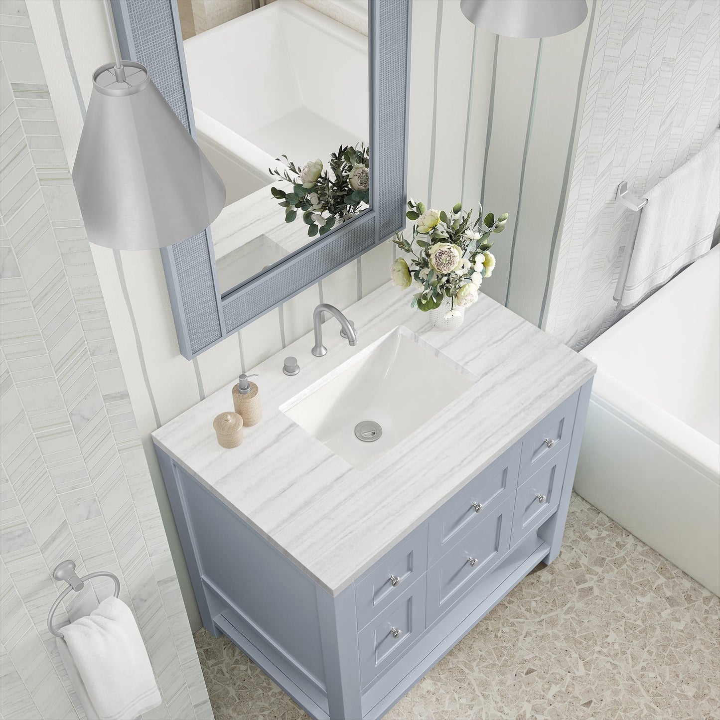 
                  
                    Breckenridge 36" Single Vanity in Serenity Blue Single Bathroom Vanity James Martin Vanities Arctic Fall Solid Surface 
                  
                