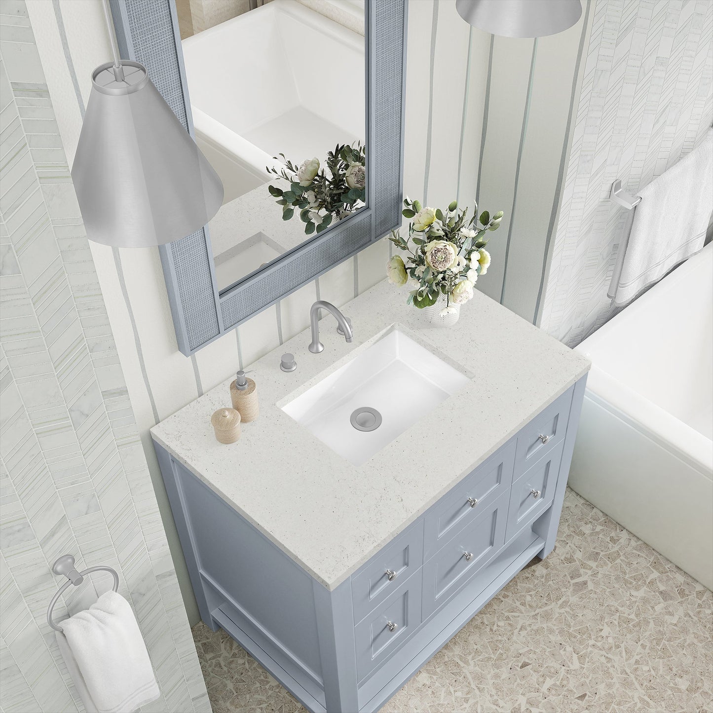 
                  
                    Breckenridge 36" Single Vanity in Serenity Blue Single Bathroom Vanity James Martin Vanities Lime Delight Silestone 
                  
                