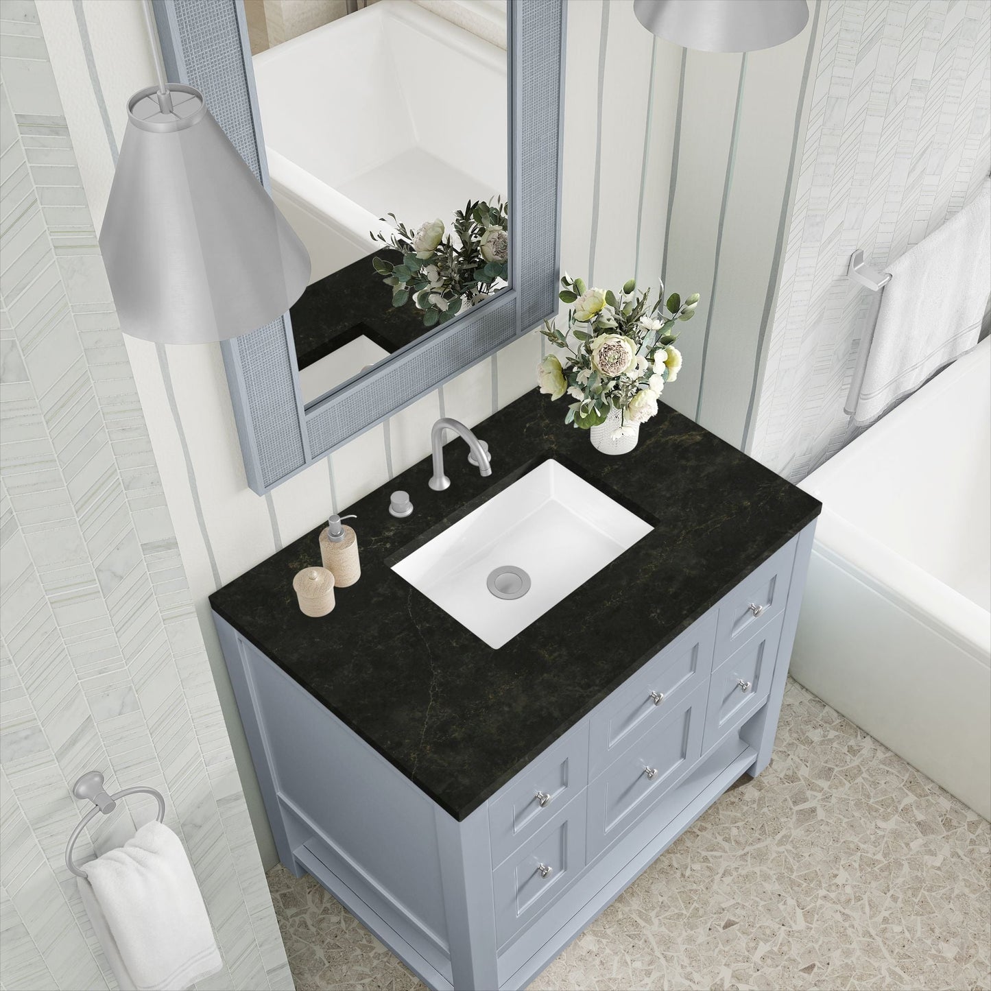 
                  
                    Breckenridge 36" Single Vanity in Serenity Blue Single Bathroom Vanity James Martin Vanities Phantome Eclos 
                  
                