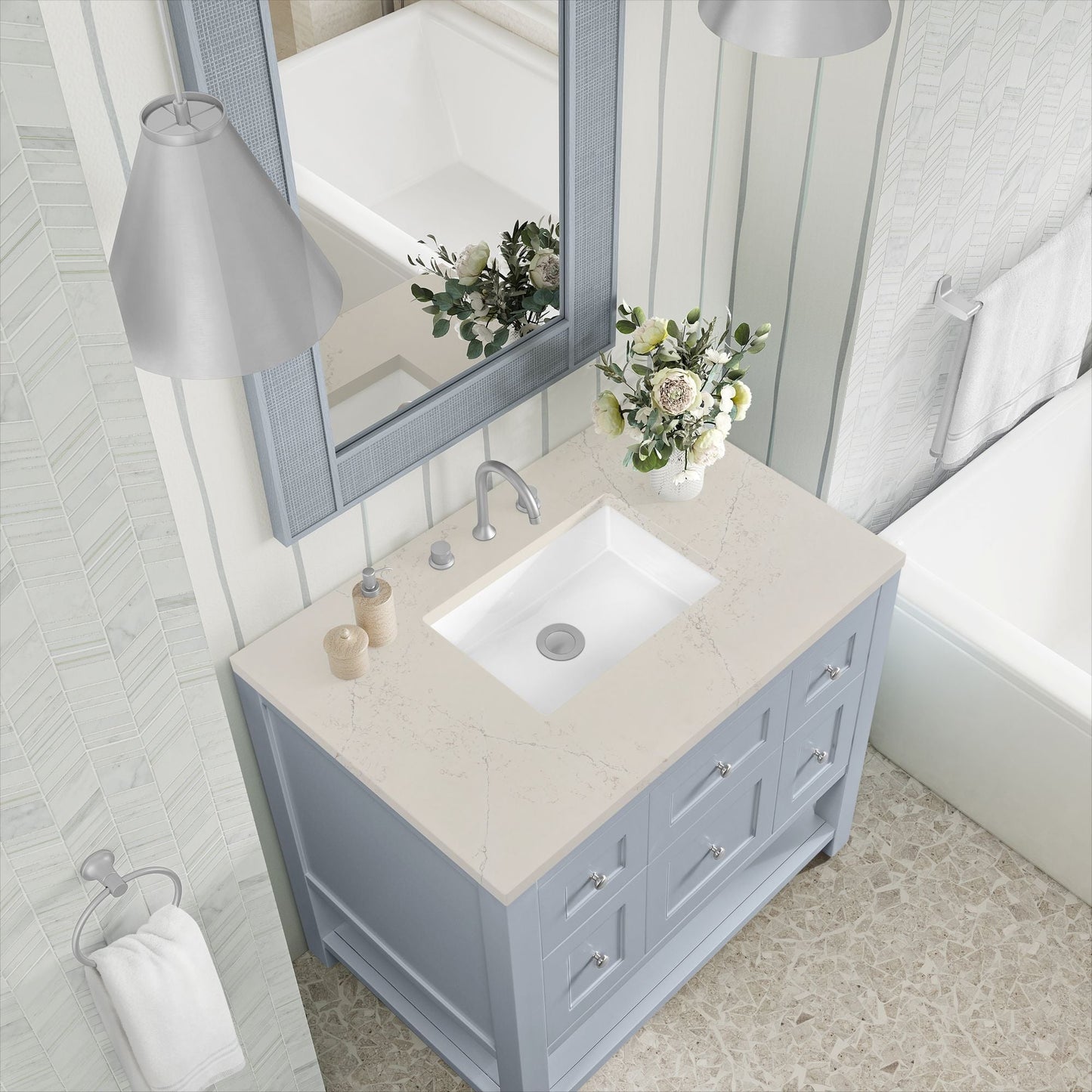 
                  
                    Breckenridge 36" Single Vanity in Serenity Blue Single Bathroom Vanity James Martin Vanities Siberian Silestone 
                  
                