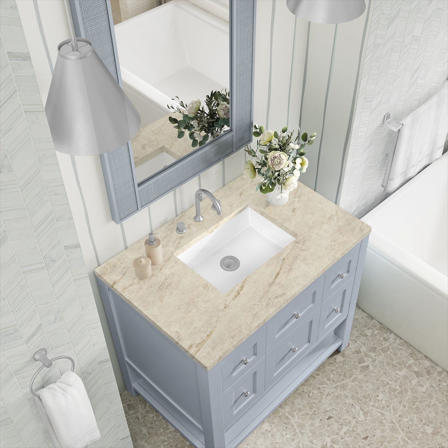 
                  
                    Breckenridge 36" Single Vanity in Serenity Blue Single Bathroom Vanity James Martin Vanities Tajnar Eclos 
                  
                