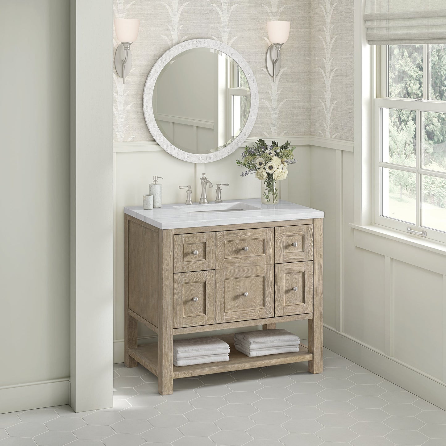 
                  
                    Breckenridge 36" Single Vanity in Whitewashed Oak Single Bathroom Vanity James Martin Vanities 
                  
                
