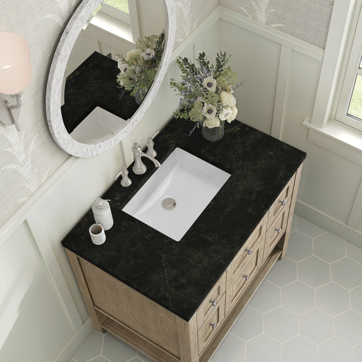 
                  
                    Breckenridge 36" Single Vanity in Whitewashed Oak Single Bathroom Vanity James Martin Vanities Phantome Eclos 
                  
                