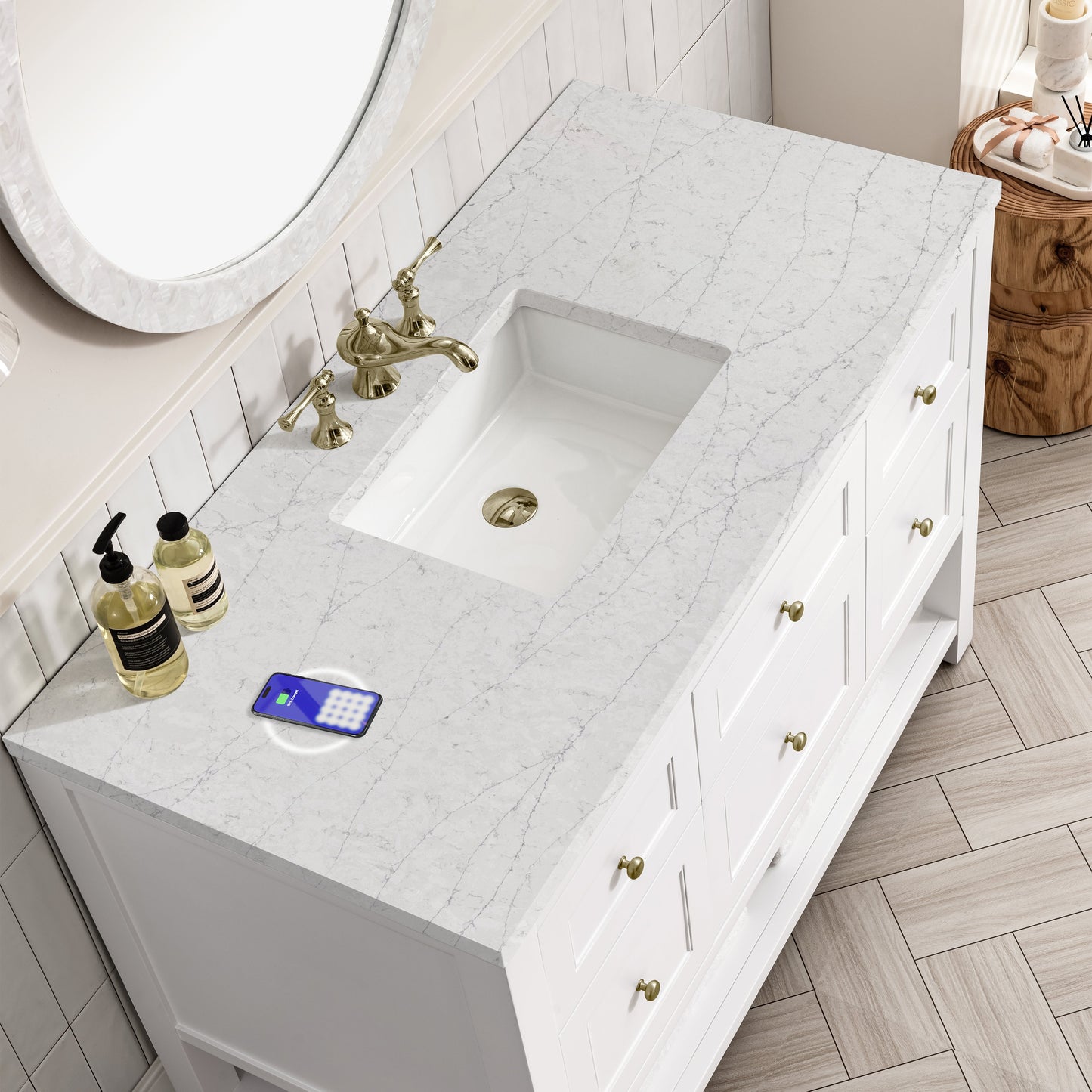 
                  
                    Breckenridge 48" Single Vanity in Bright White Single Bathroom Vanity James Martin Vanities FreePower-Enabled Eternal Jasmine Pearl Silestone 
                  
                