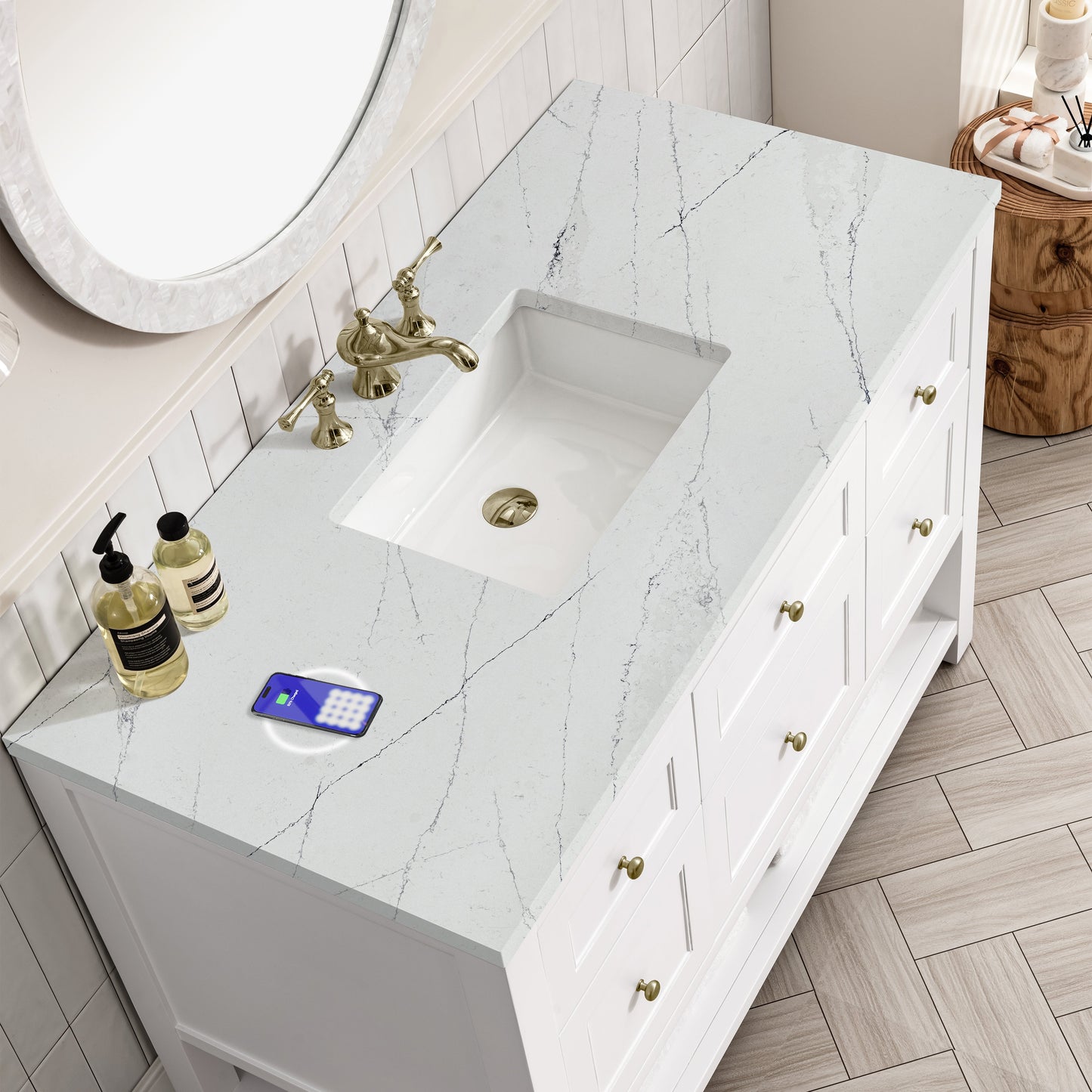 
                  
                    Breckenridge 48" Single Vanity in Bright White Single Bathroom Vanity James Martin Vanities FreePower-Enabled Ethereal Noctis Silestone 
                  
                