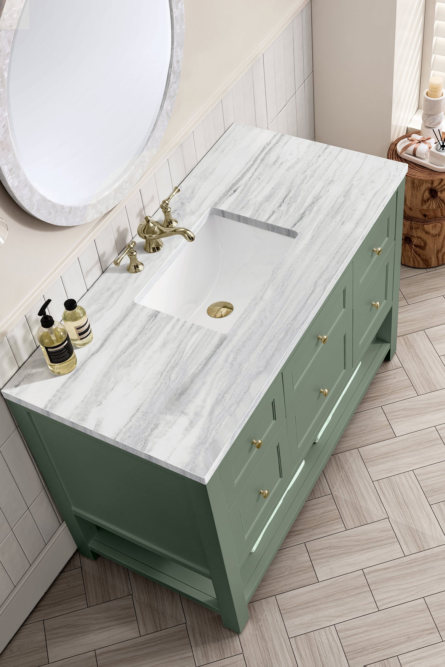 
                  
                    Breckenridge 48" Single Vanity in Smokey Celadon Single Bathroom Vanity James Martin Vanities Arctic Fall Solid Surface 
                  
                
