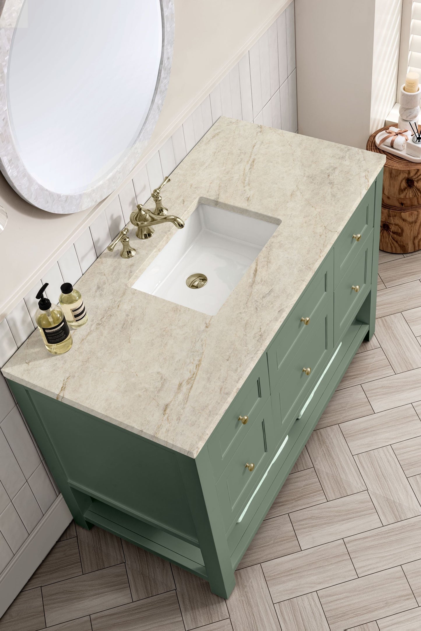 
                  
                    Breckenridge 48" Single Vanity in Smokey Celadon Single Bathroom Vanity James Martin Vanities Tajnar Eclos 
                  
                