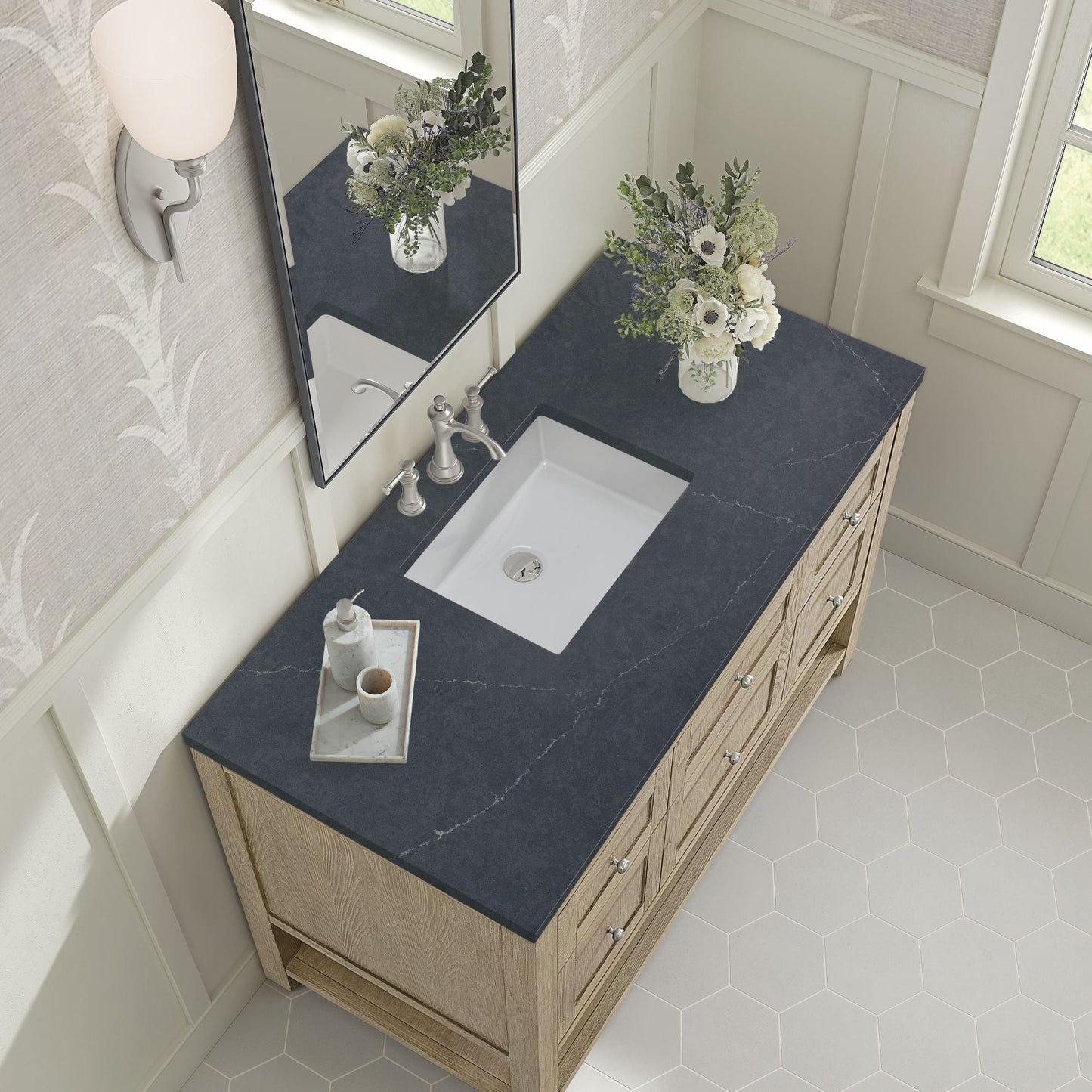 
                  
                    Breckenridge 48" Single Vanity in Whitewashed Oak Single Bathroom Vanity James Martin Vanities Charcoal Soapstone Silestone 
                  
                