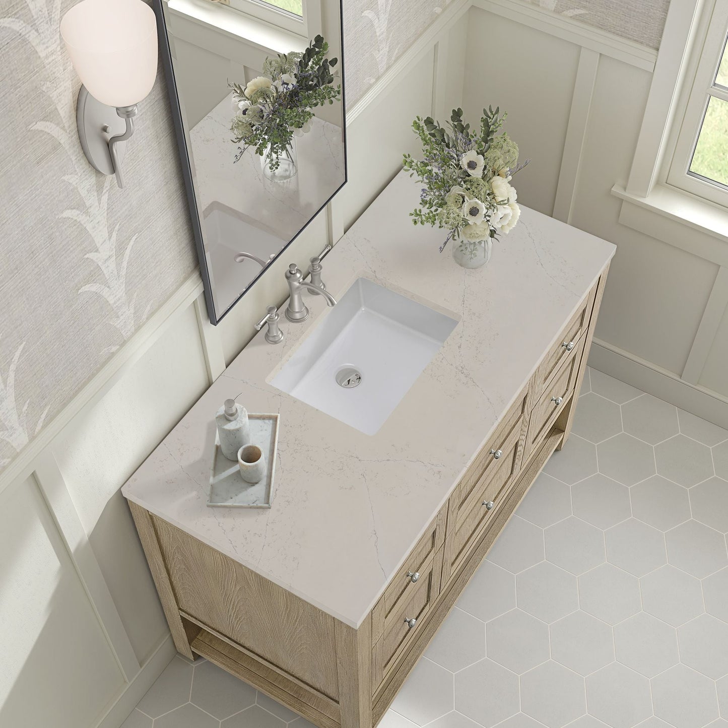 
                  
                    Breckenridge 48" Single Vanity in Whitewashed Oak Single Bathroom Vanity James Martin Vanities Siberian Silestone 
                  
                