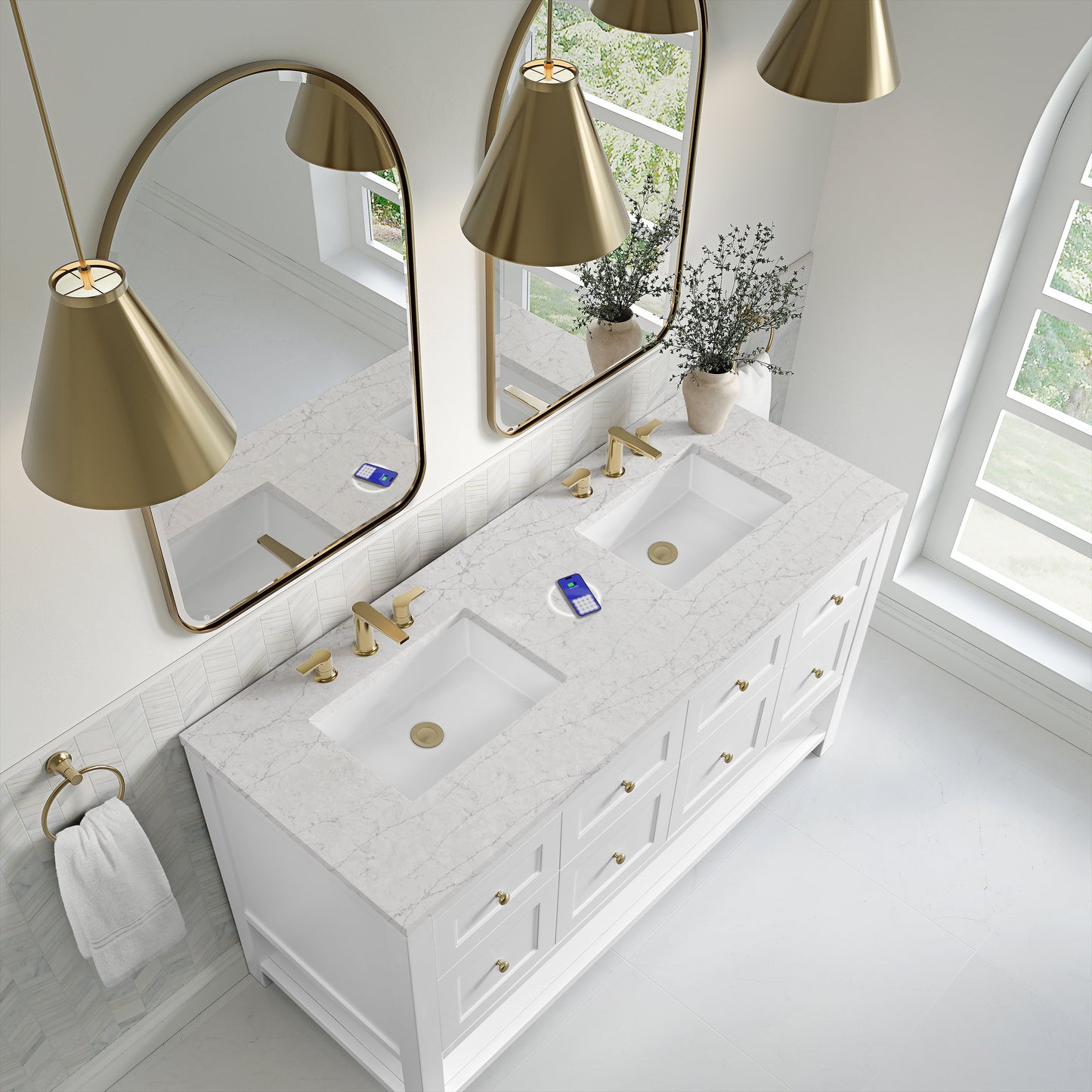 
                  
                    Breckenridge 60" Double Vanity in Bright White Single Bathroom Vanity James Martin Vanities FreePower-Enabled Eternal Jasmine Pearl Silestone 
                  
                