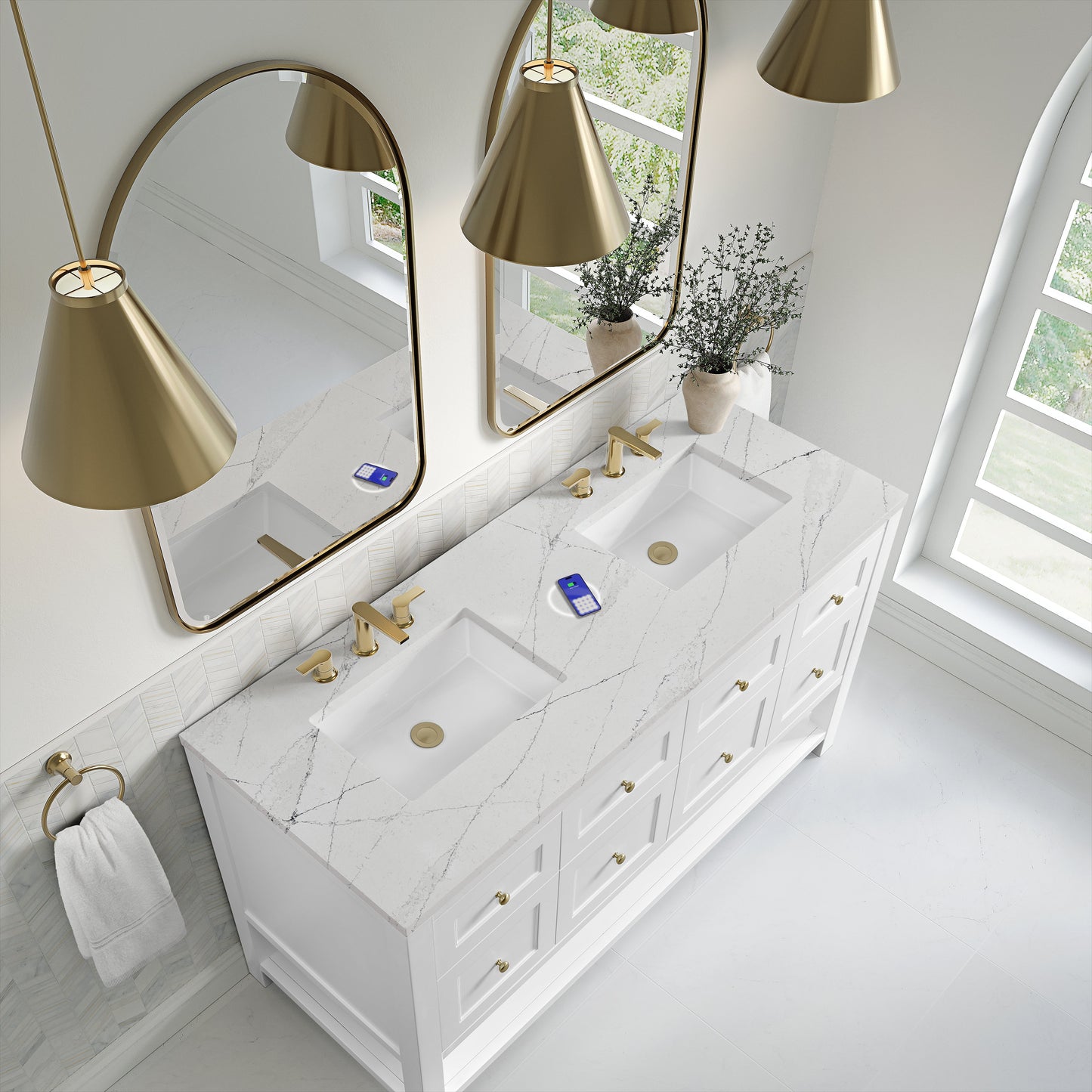 
                  
                    Breckenridge 60" Double Vanity in Bright White Single Bathroom Vanity James Martin Vanities FreePower-Enabled Ethereal Noctis Silestone 
                  
                