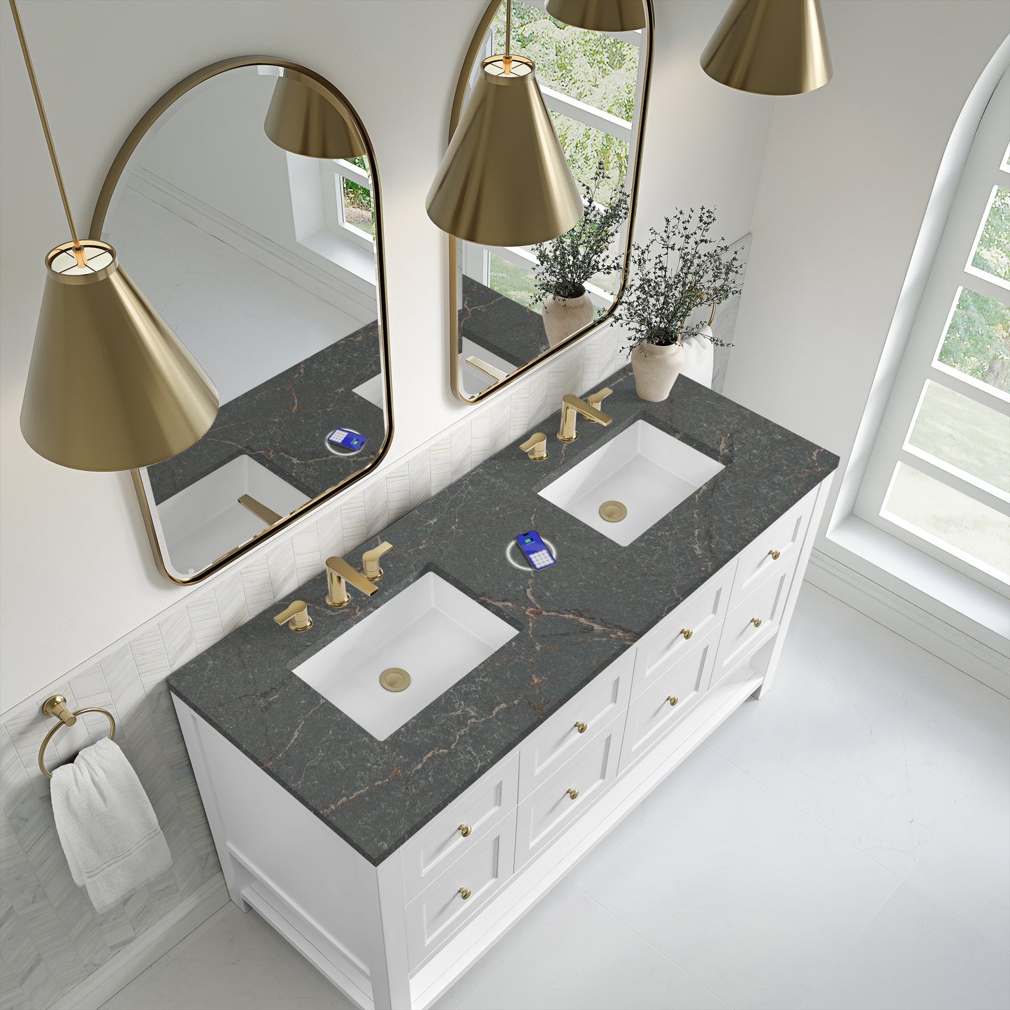 
                  
                    Breckenridge 60" Double Vanity in Bright White Single Bathroom Vanity James Martin Vanities FreePower-Enabled Parisien Bleu Silestone 
                  
                