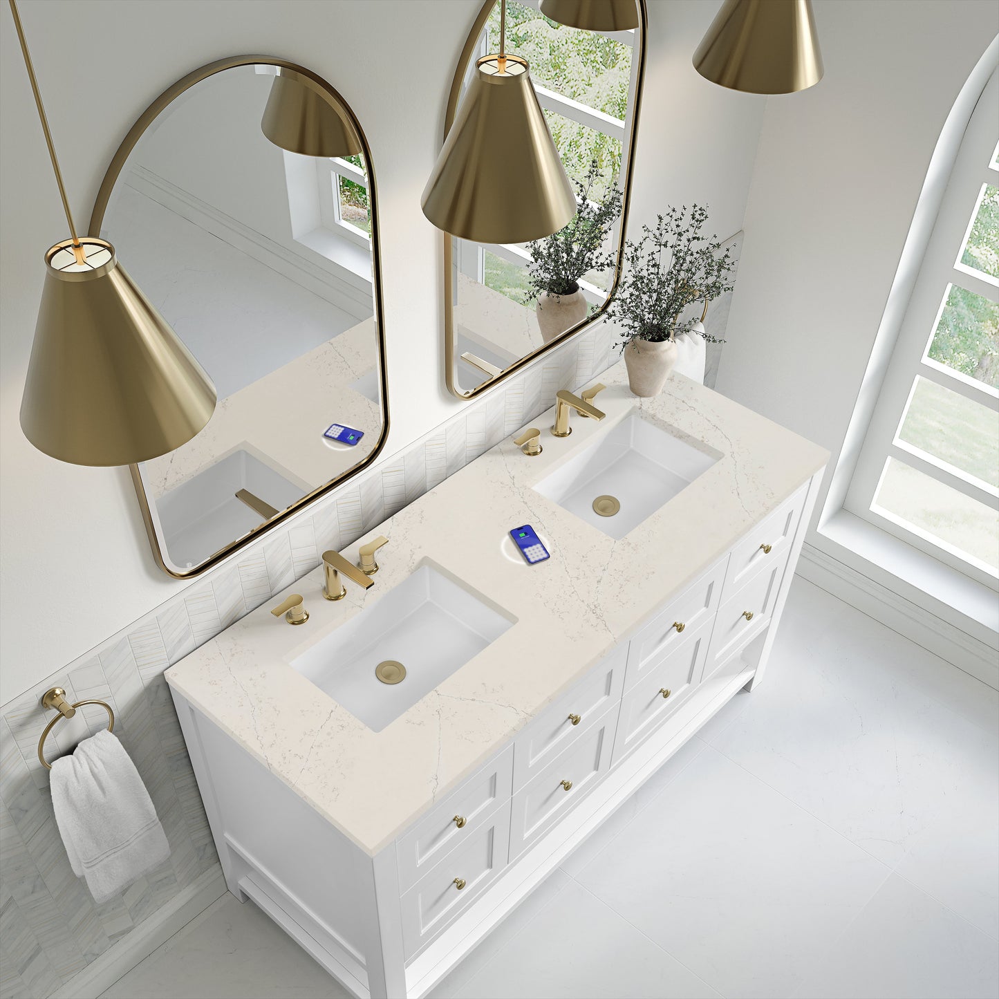 
                  
                    Breckenridge 60" Double Vanity in Bright White Single Bathroom Vanity James Martin Vanities FreePower-Enabled Siberian Silestone 
                  
                