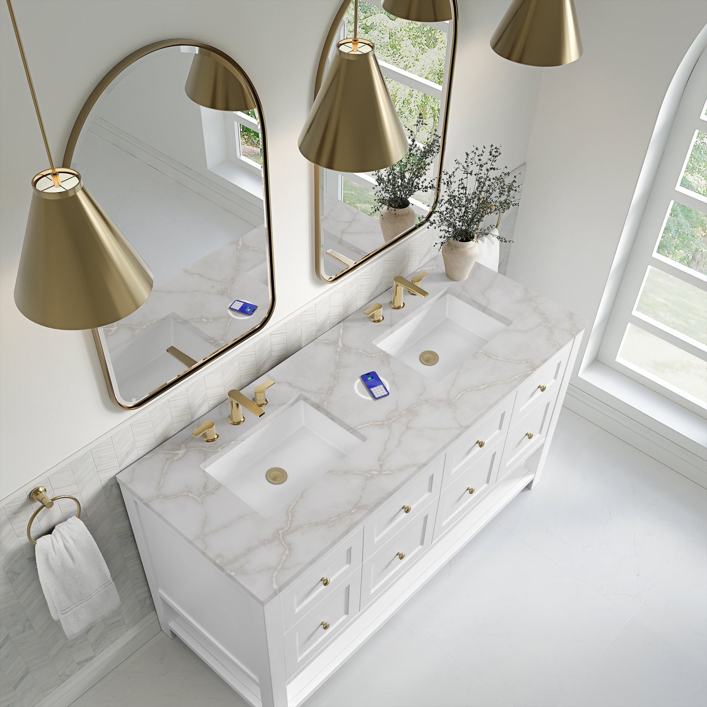 
                  
                    Breckenridge 60" Double Vanity in Bright White Single Bathroom Vanity James Martin Vanities FreePower-Enabled Victorian Silver Silestone 
                  
                