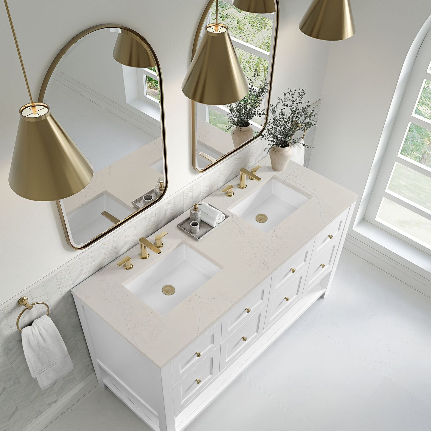 
                  
                    Breckenridge 60" Double Vanity in Bright White Single Bathroom Vanity James Martin Vanities Siberian Silestone 
                  
                