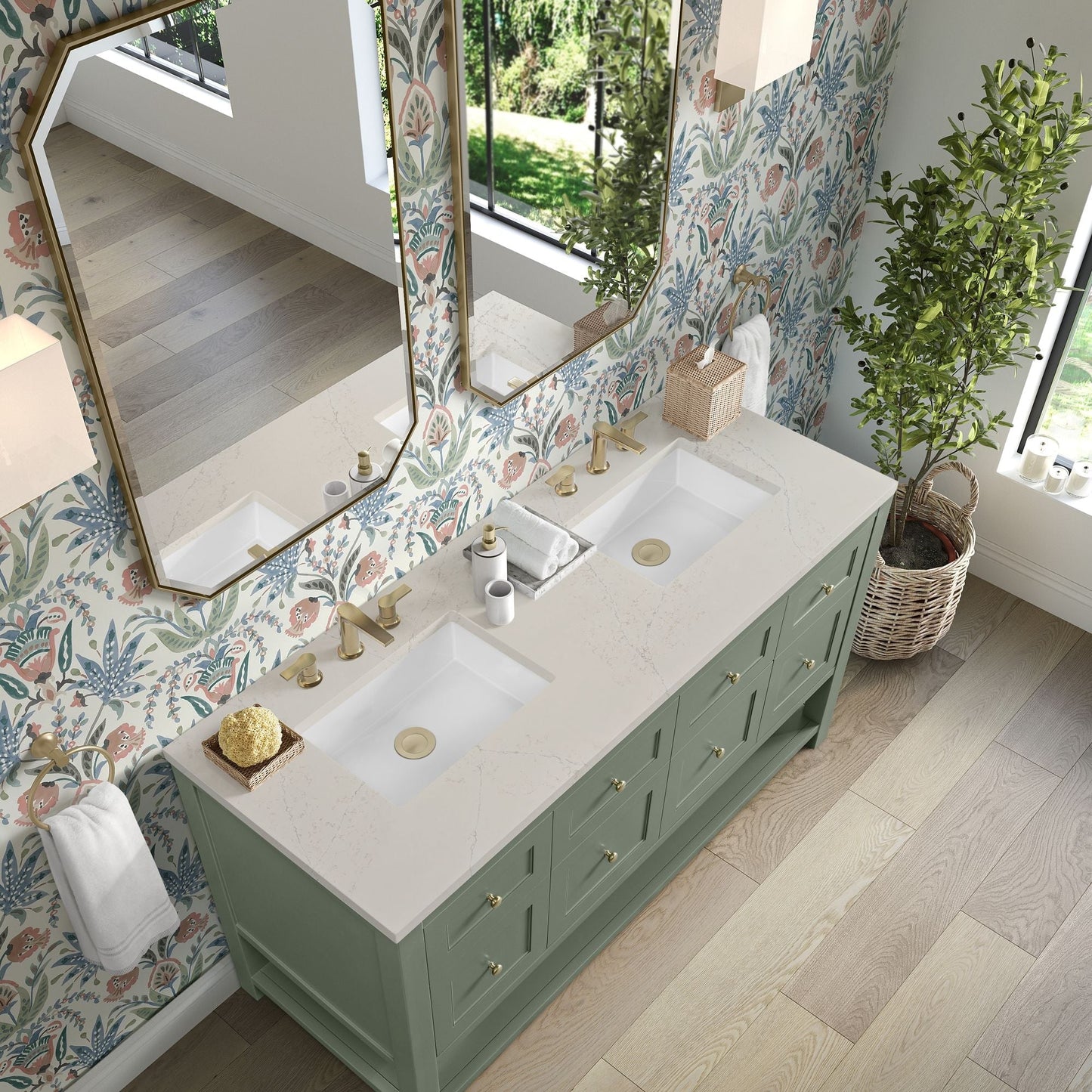 
                  
                    Breckenridge 60" Double Vanity in Smokey Celadon Single Bathroom Vanity James Martin Vanities Siberian Silestone 
                  
                