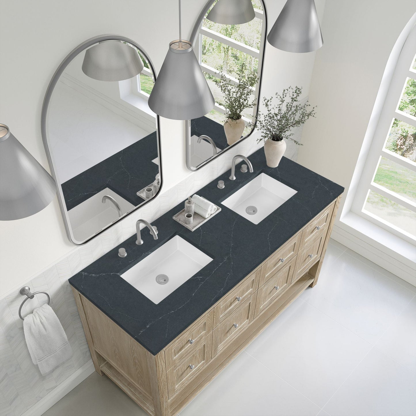 
                  
                    Breckenridge 60" Double Vanity in Whitewashed Oak Single Bathroom Vanity James Martin Vanities Charcoal Soapstone Silestone 
                  
                