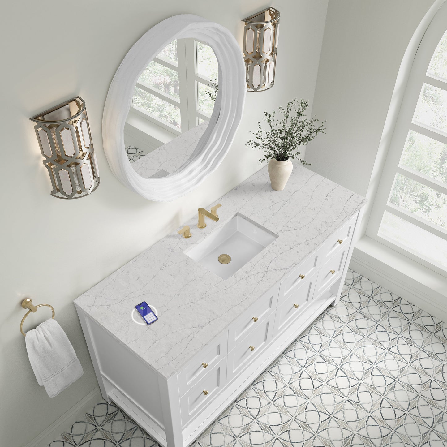 
                  
                    Breckenridge 60" Single Vanity in Bright White Single Bathroom Vanity James Martin Vanities FreePower-Enabled Eternal Jasmine Pearl Silestone 
                  
                