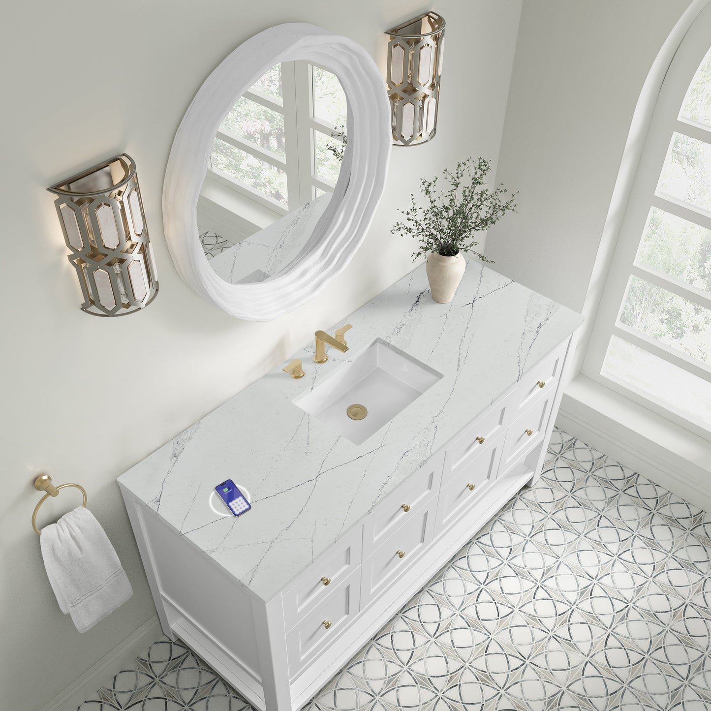 
                  
                    Breckenridge 60" Single Vanity in Bright White Single Bathroom Vanity James Martin Vanities FreePower-Enabled Ethereal Noctis Silestone 
                  
                