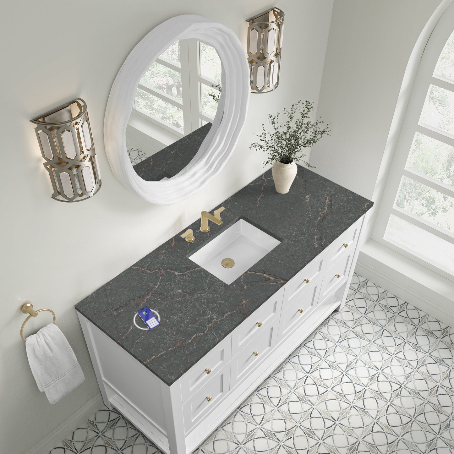 
                  
                    Breckenridge 60" Single Vanity in Bright White Single Bathroom Vanity James Martin Vanities FreePower-Enabled Parisien Bleu Silestone 
                  
                