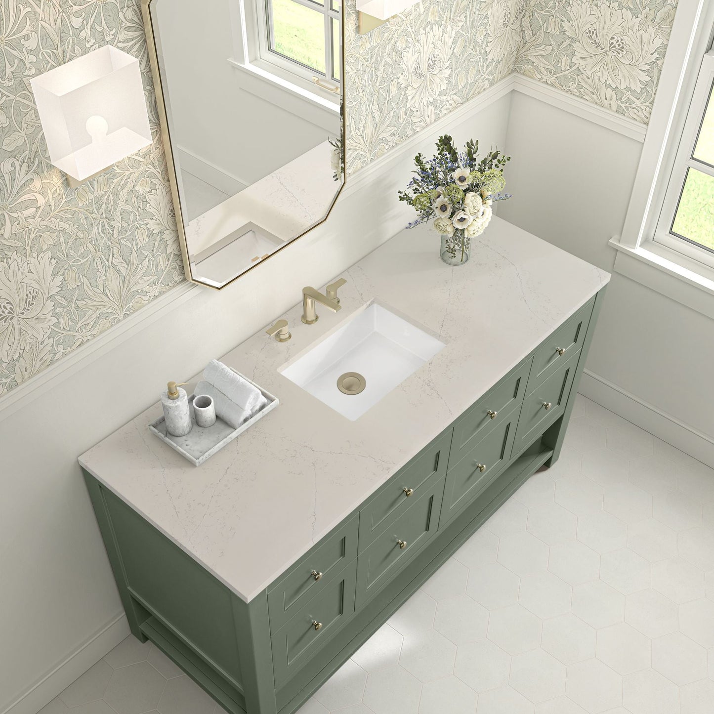 
                  
                    Breckenridge 60" Single Vanity in Smokey Celadon Single Bathroom Vanity James Martin Vanities Siberian Silestone 
                  
                