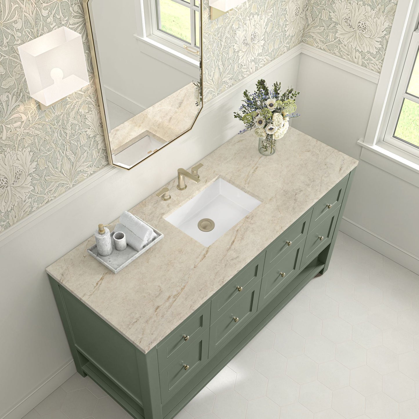 
                  
                    Breckenridge 60" Single Vanity in Smokey Celadon Single Bathroom Vanity James Martin Vanities Tajnar Eclos 
                  
                