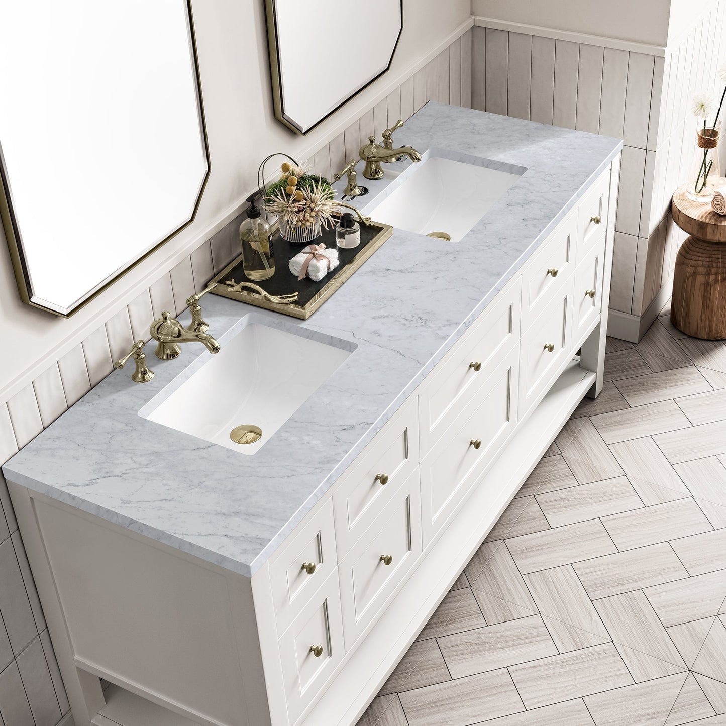 
                  
                    Breckenridge 72" Double Vanity in Bright White Double Bathroom Vanity James Martin Vanities Carrara White Marble 
                  
                
