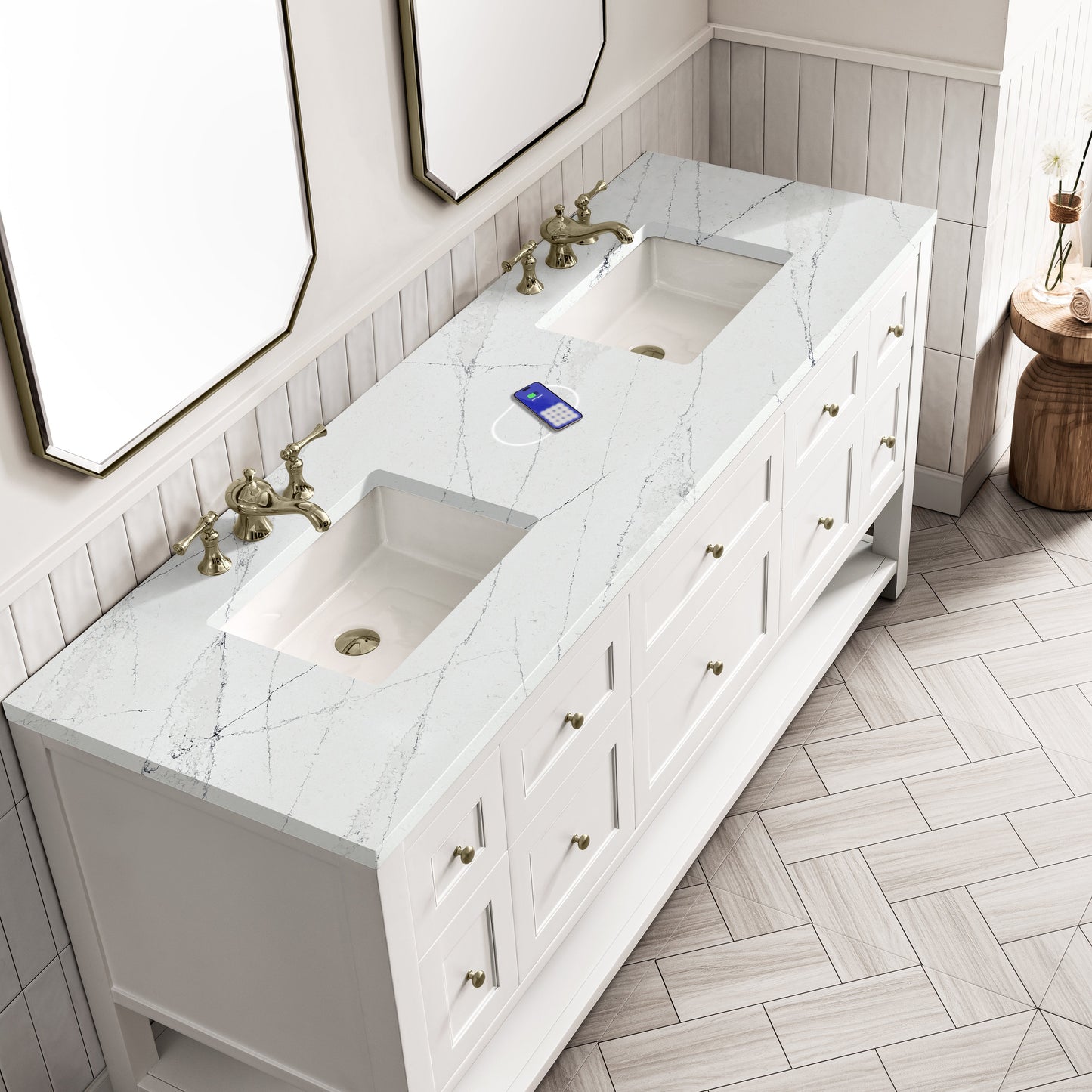 
                  
                    Breckenridge 72" Double Vanity in Bright White Double Bathroom Vanity James Martin Vanities FreePower-Enabled Ethereal Noctis Silestone 
                  
                