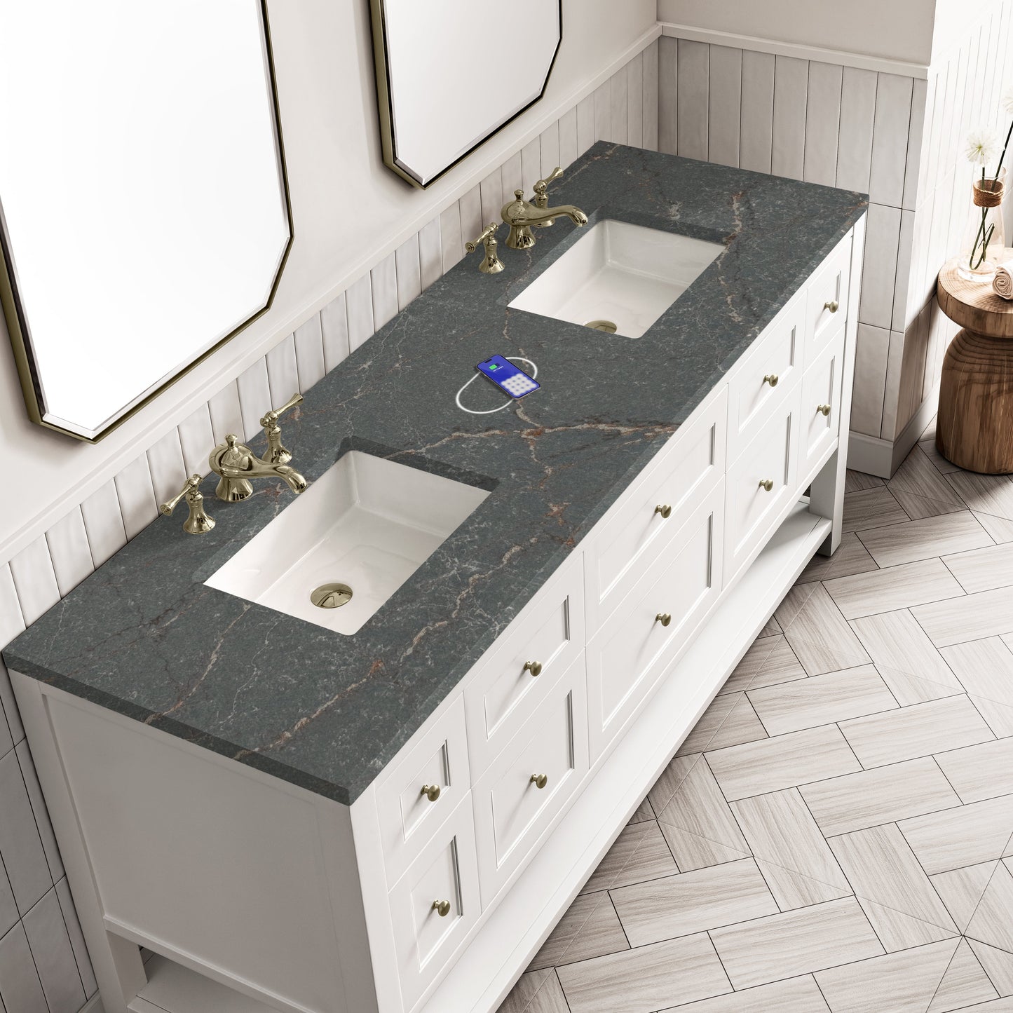 
                  
                    Breckenridge 72" Double Vanity in Bright White Double Bathroom Vanity James Martin Vanities FreePower-Enabled Parisien Bleu Silestone 
                  
                